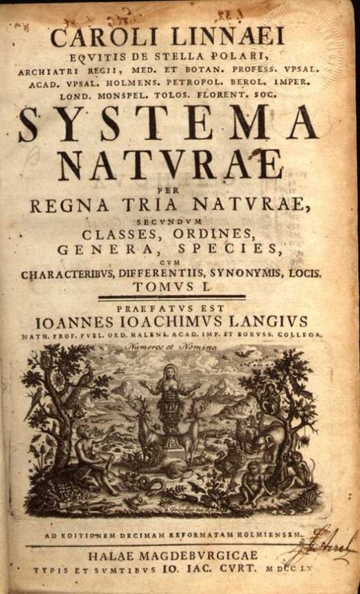 Титульный лист десятого издания Systema Naturae (1758)
