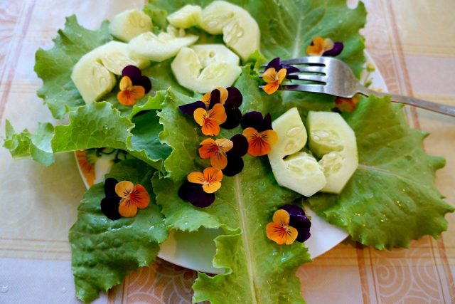Цветки виолы в салате
