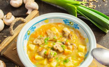 Постный грибной суп с овощами и геркулесом