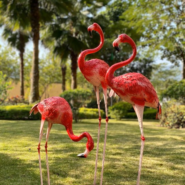 Full length pink flamingos for the patio