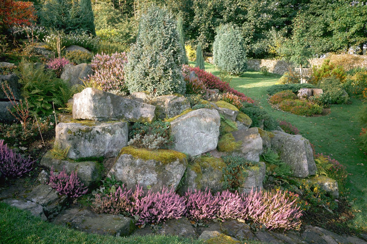 Каменистая горка в саду | Stone landscaping, Rockery garden, Landscaping on a hill