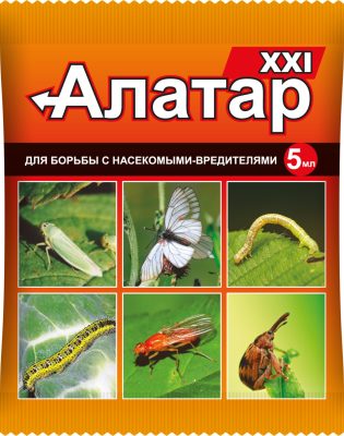 В инсектицид широкого спектра действия «Алатар» входит сразу два соединения – малатион и циперметрин.